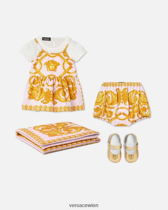 rosa  weiß Barocco 660 Babykleid-Set Versace Kinder Kleidung 8N4XJD1828