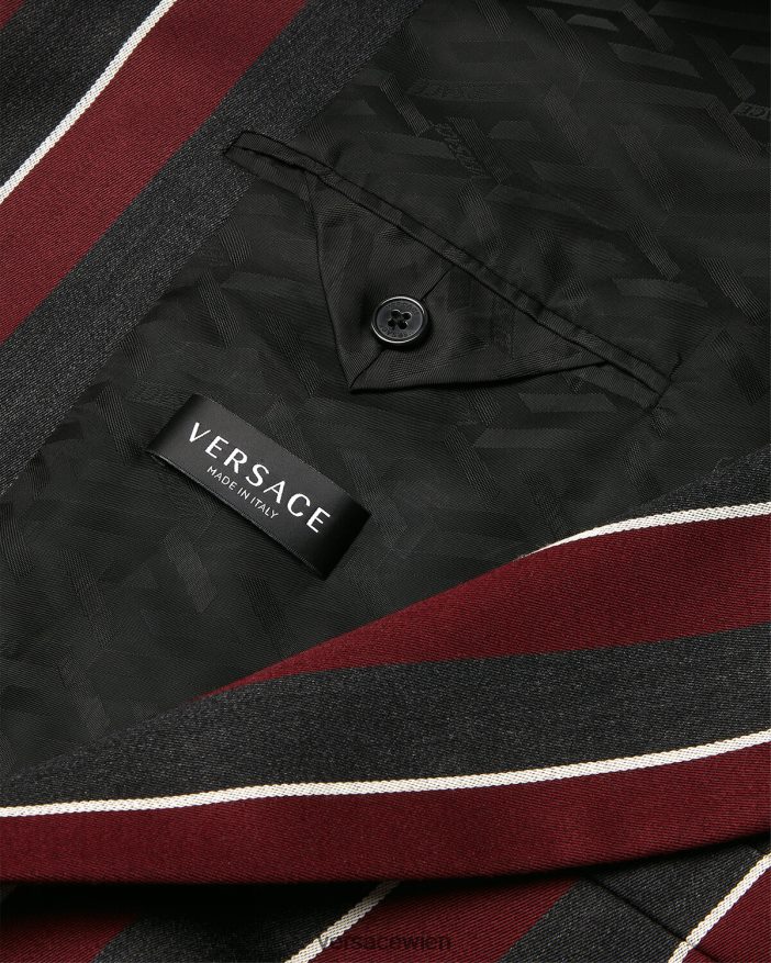 rot und grau Gestreifter einreihiger Blazer Versace Männer Kleidung 8N4XJD1271