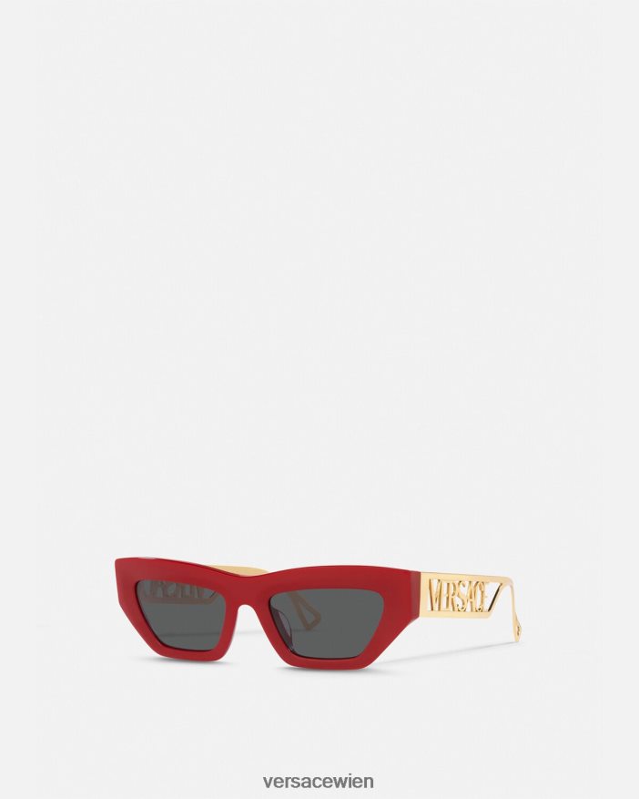 rotes Gold Cat-Eye-Sonnenbrille im Vintage-Stil der 90er Jahre mit Logo Versace Frauen Zubehör 8N4XJD616