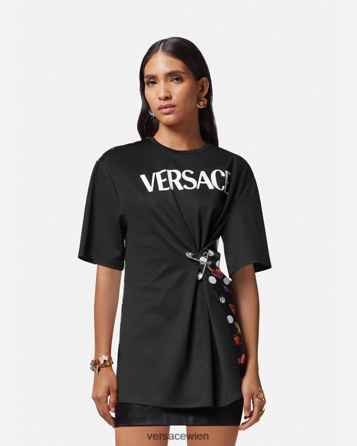 schwarz  orange  rot T-Shirt mit Schmetterlings-Sicherheitsnadel-Logo Versace Frauen Kleidung 8N4XJD131