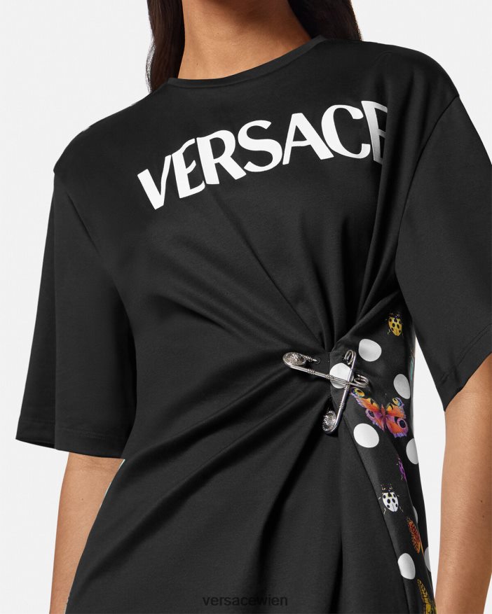 schwarz  orange  rot T-Shirt mit Schmetterlings-Sicherheitsnadel-Logo Versace Frauen Kleidung 8N4XJD131