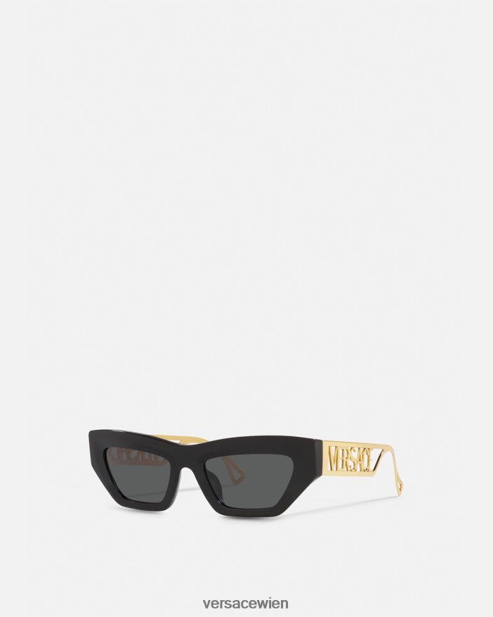 schwarzes Gold Cat-Eye-Sonnenbrille im Vintage-Stil der 90er Jahre mit Logo Versace Frauen Zubehör 8N4XJD615