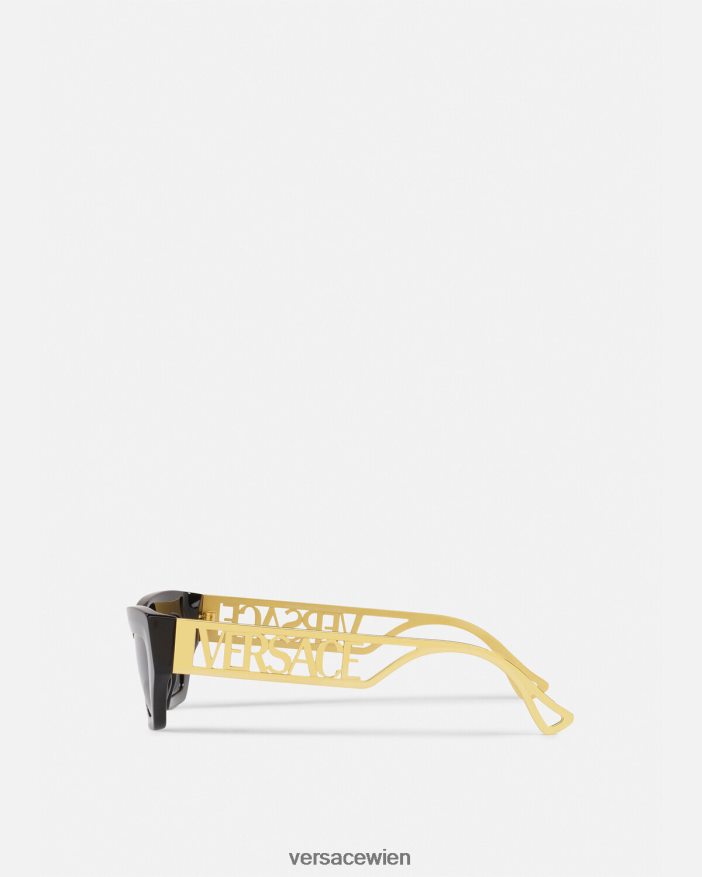 schwarzes Gold Cat-Eye-Sonnenbrille im Vintage-Stil der 90er Jahre mit Logo Versace Frauen Zubehör 8N4XJD615