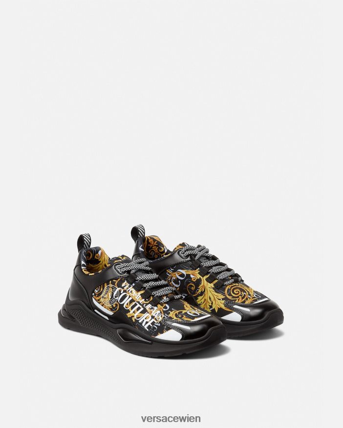 schwarzes Gold Couture-Sneaker mit Levion-Logo Versace Männer Schuh 8N4XJD2457