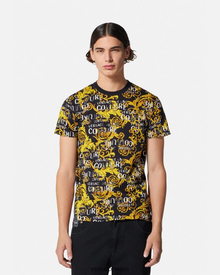 schwarzes Gold Couture-T-Shirt mit Logo Versace Männer Kleidung 8N4XJD2387