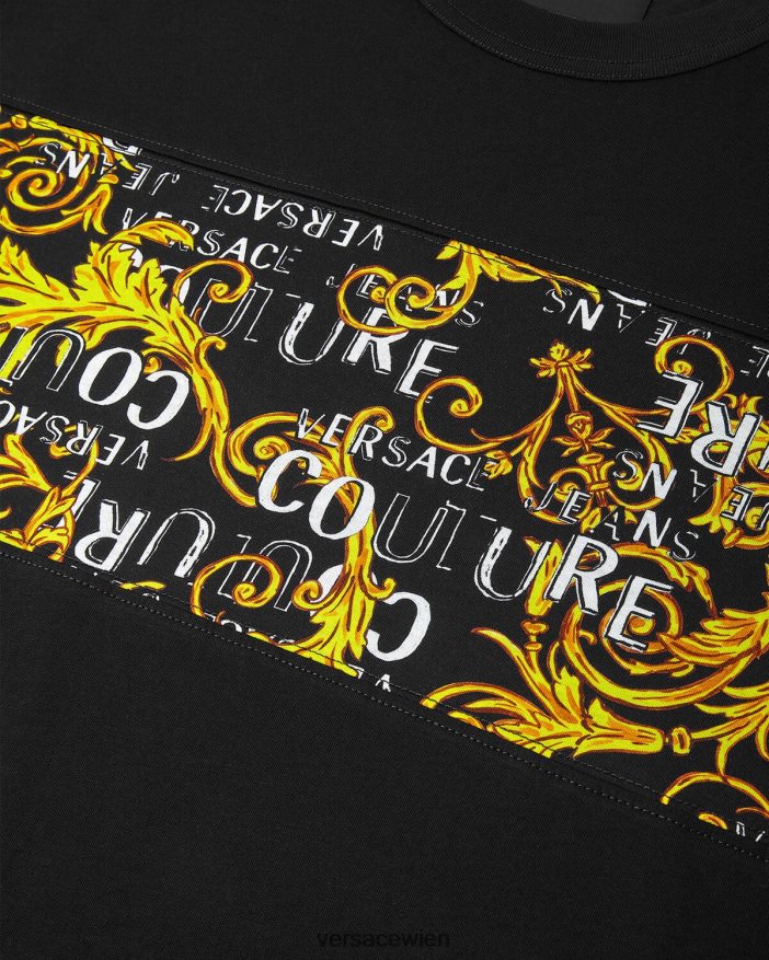 schwarzes Gold Couture-T-Shirt mit Logo Versace Männer Kleidung 8N4XJD2388