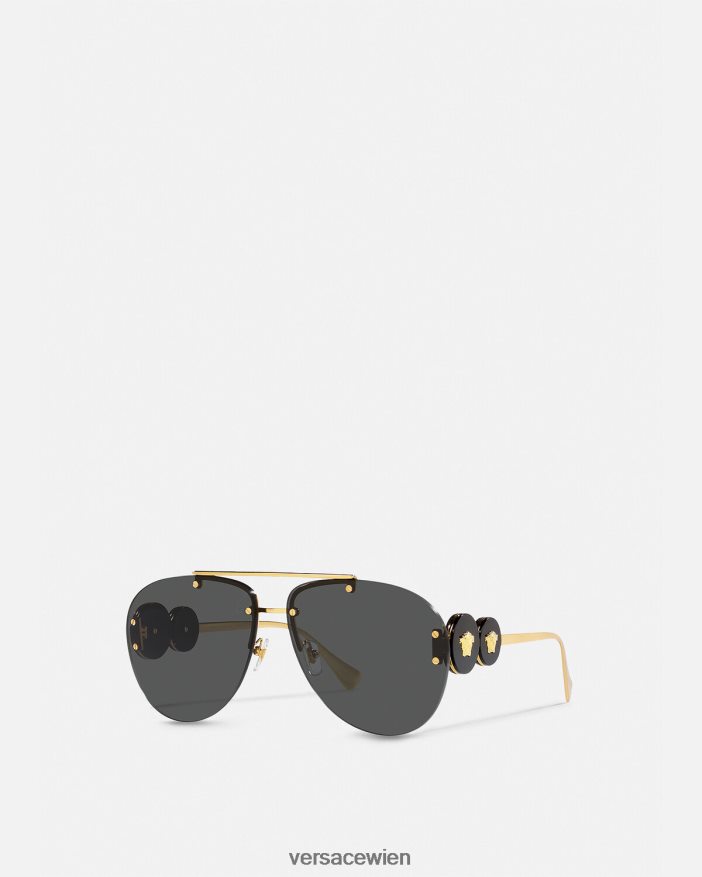 schwarzes Gold Doppelte Medusa-Pilotensonnenbrille Versace Frauen Zubehör 8N4XJD623