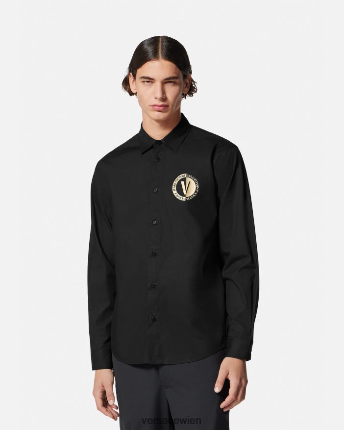 schwarzes Gold Hemd mit V-Emblem Versace Männer Kleidung 8N4XJD2402