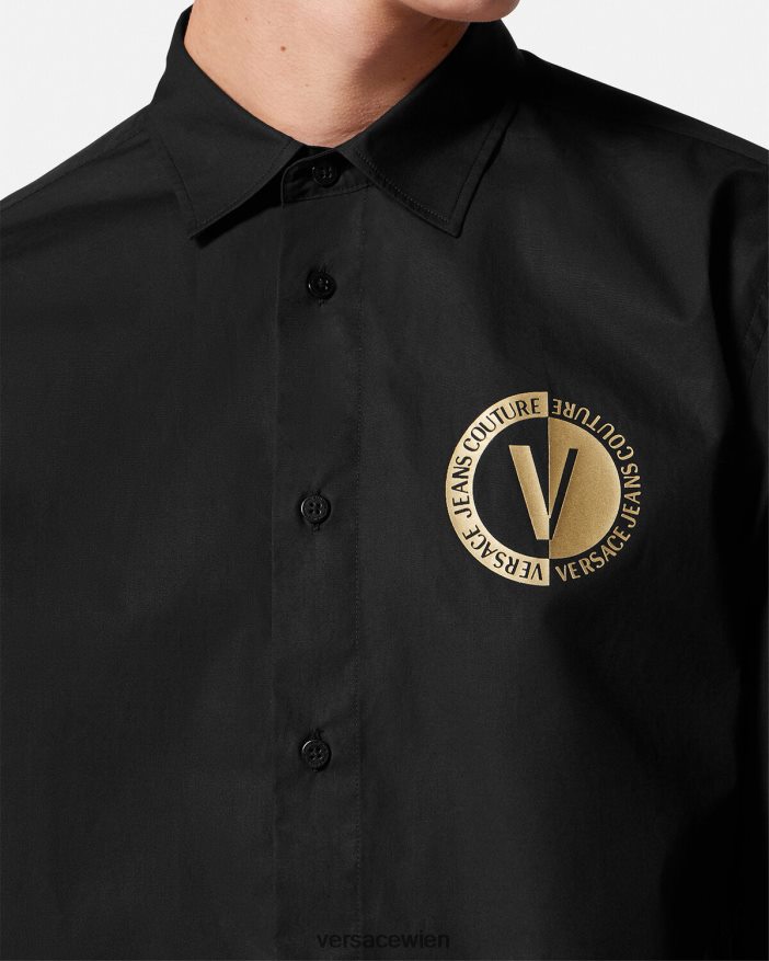 schwarzes Gold Hemd mit V-Emblem Versace Männer Kleidung 8N4XJD2402