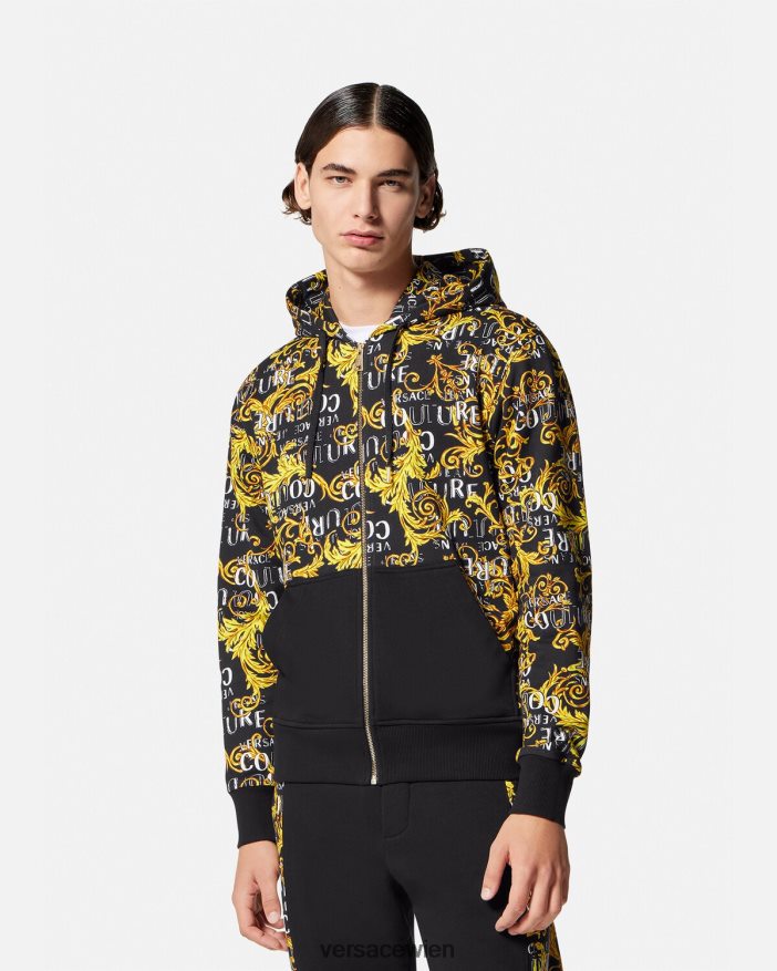 schwarzes Gold Kapuzenpullover mit Logo-Couture-Reißverschluss Versace Männer Kleidung 8N4XJD2403