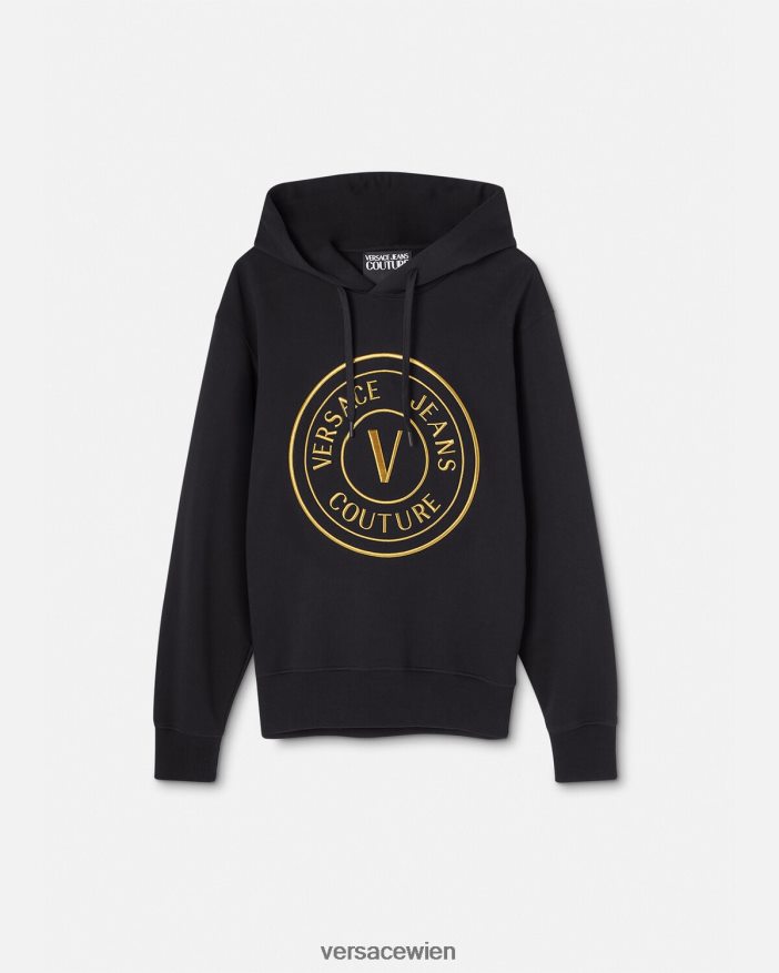 schwarzes Gold Kapuzenpullover mit V-Emblem Versace Männer Kleidung 8N4XJD2364