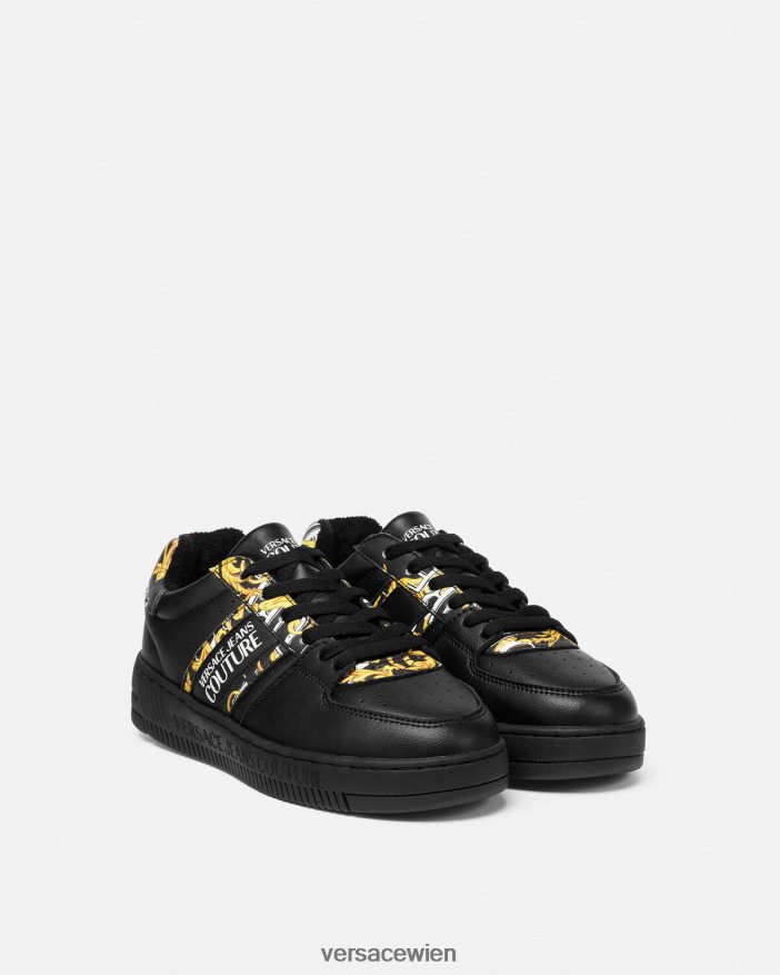 schwarzes Gold Logo Brush Couture Meyssa Sneakers Versace Frauen Schuh 8N4XJD2296