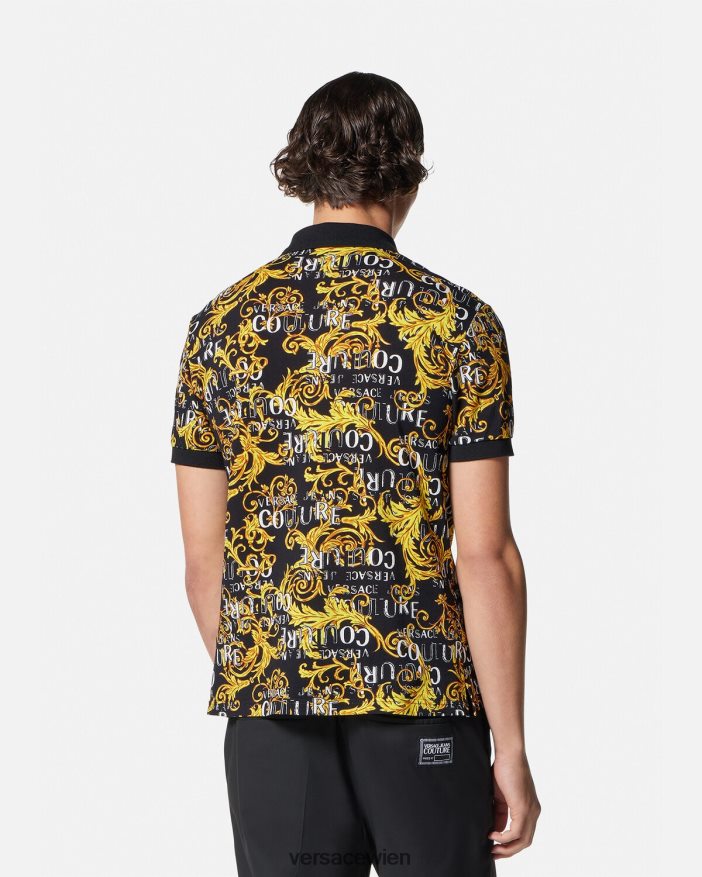 schwarzes Gold Logo-Couture-Poloshirt Versace Männer Kleidung 8N4XJD2391