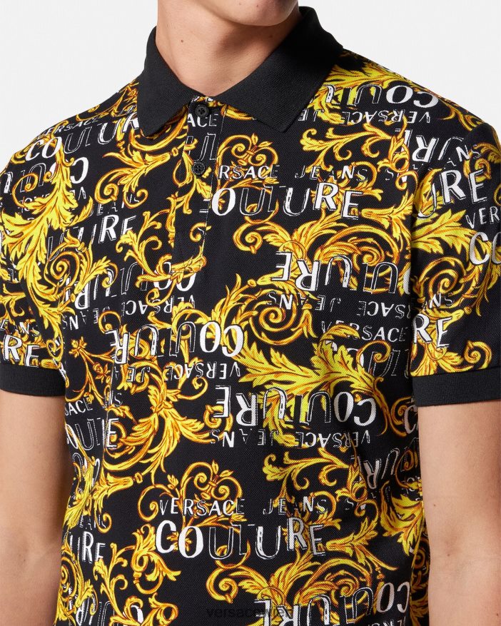 schwarzes Gold Logo-Couture-Poloshirt Versace Männer Kleidung 8N4XJD2391