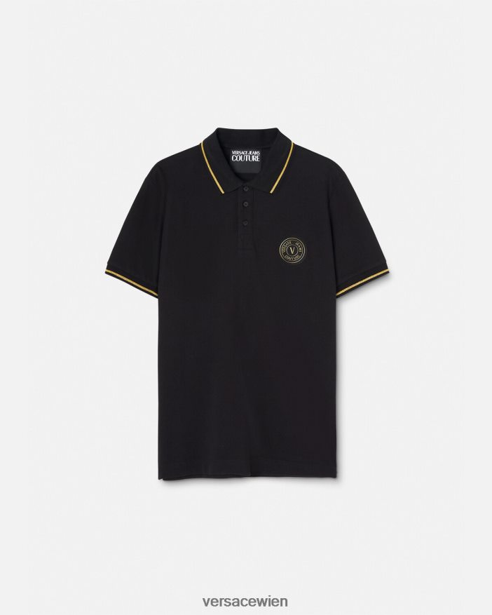 schwarzes Gold Poloshirt mit V-Emblem Versace Männer Kleidung 8N4XJD2363