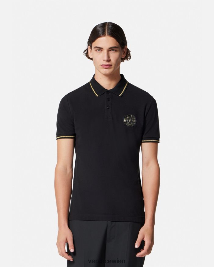 schwarzes Gold Poloshirt mit V-Emblem Versace Männer Kleidung 8N4XJD2363