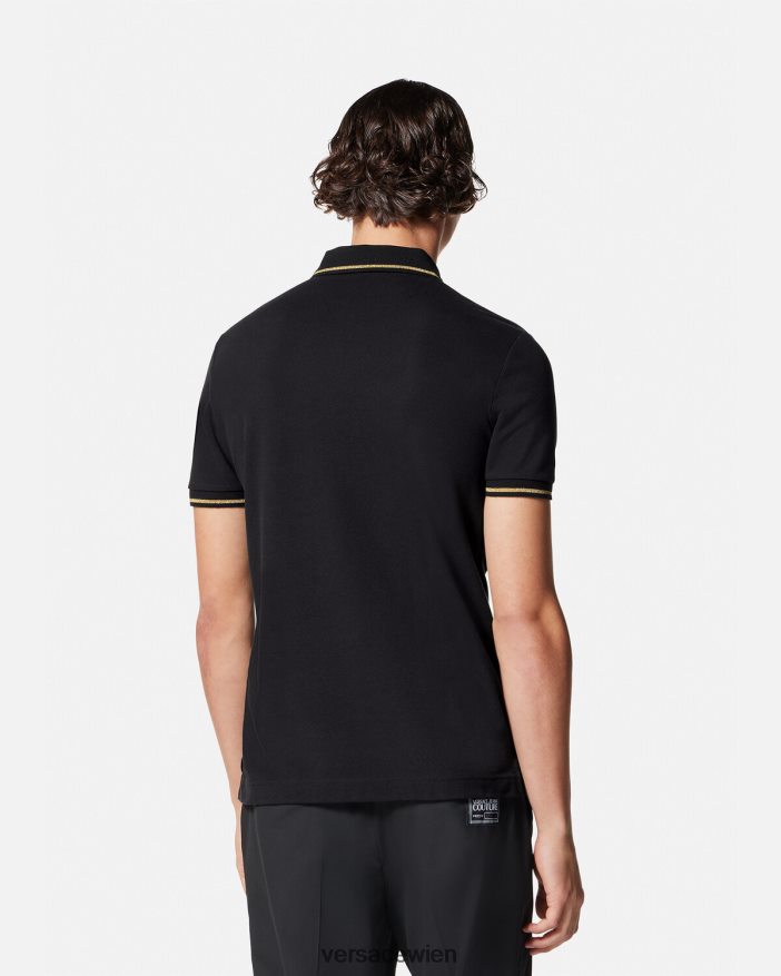 schwarzes Gold Poloshirt mit V-Emblem Versace Männer Kleidung 8N4XJD2363