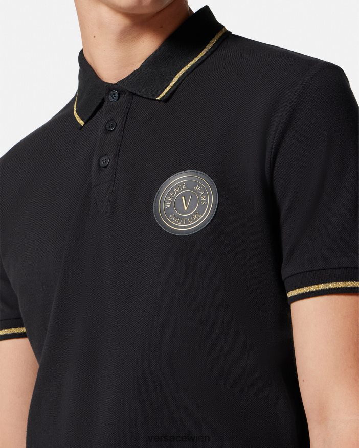 schwarzes Gold Poloshirt mit V-Emblem Versace Männer Kleidung 8N4XJD2363