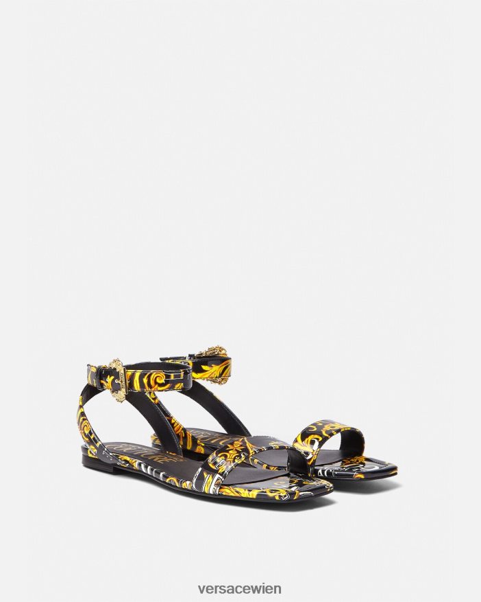 schwarzes Gold Pop Couture Millie flache Sandalen Versace Frauen Schuh 8N4XJD2299