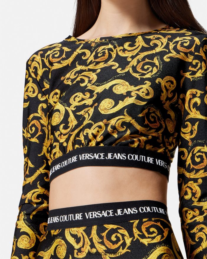 schwarzes Gold Sketch-Couture-Crop-Top Versace Frauen Kleidung 8N4XJD2167