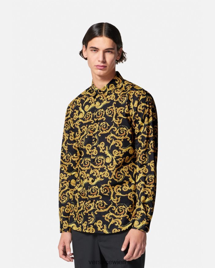 schwarzes Gold Skizzen-Couture-Shirt Versace Männer Kleidung 8N4XJD2376