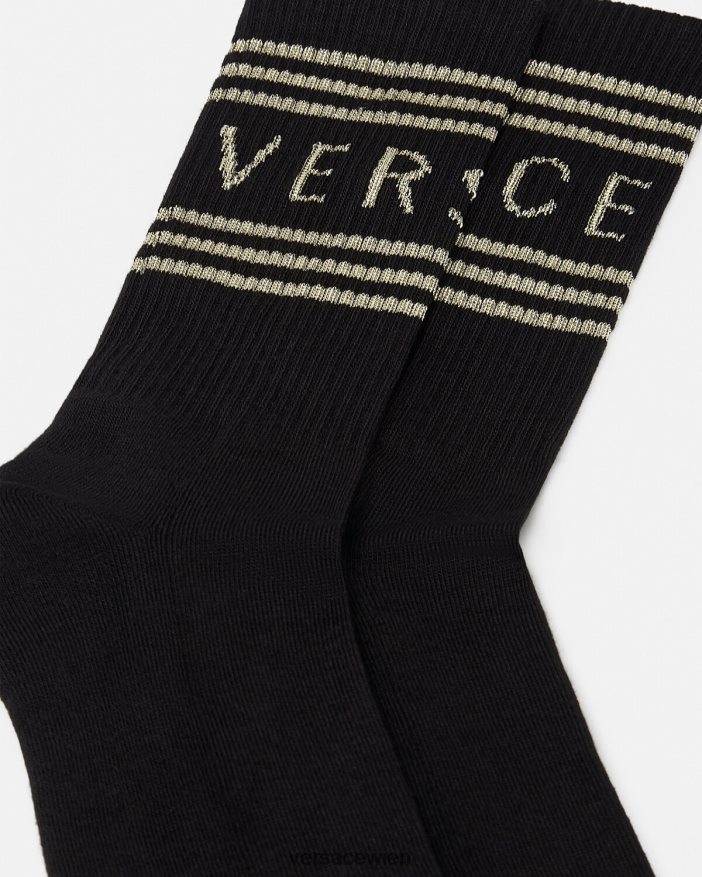 schwarzes Gold Socken mit 90er-Jahre-Vintage-Logo Versace Frauen Unterwäsche und Strandbekleidung 8N4XJD1103