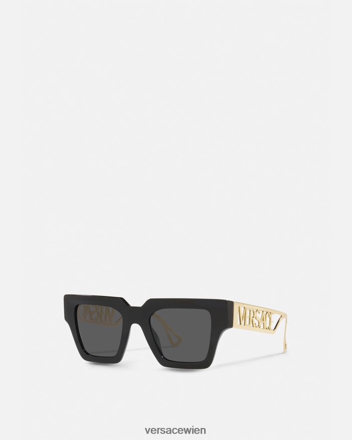 schwarzes Gold Sonnenbrille mit Logo im Vintage-Stil der 90er Jahre Versace Frauen Zubehör 8N4XJD619