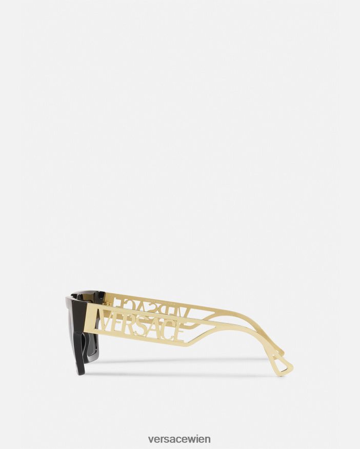 schwarzes Gold Sonnenbrille mit Logo im Vintage-Stil der 90er Jahre Versace Frauen Zubehör 8N4XJD619