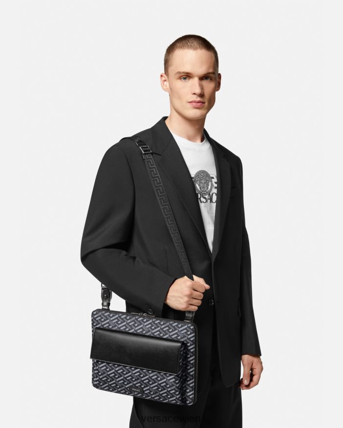 schwarzgrau La Greca-Signatur-Laptoptasche Versace Männer Taschen 8N4XJD1483