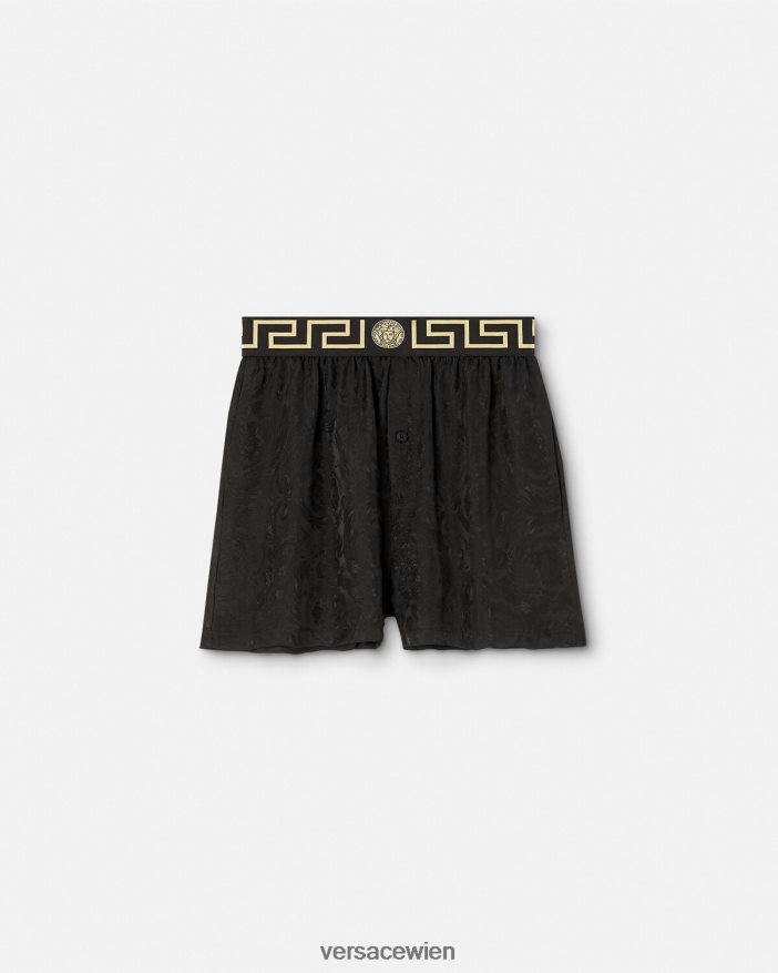 schwarzgrau Pyjama-Shorts im Barocco-Stil mit Greca-Bordüre Versace Frauen Unterwäsche und Strandbekleidung 8N4XJD1025