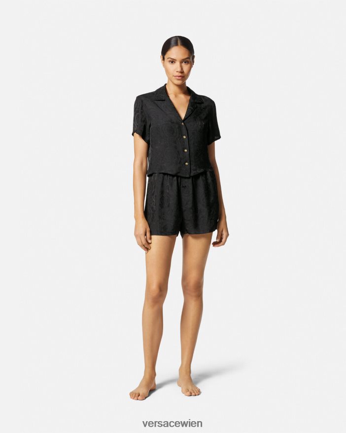 schwarzgrau Pyjama-Shorts im Barocco-Stil mit Greca-Bordüre Versace Frauen Unterwäsche und Strandbekleidung 8N4XJD1025