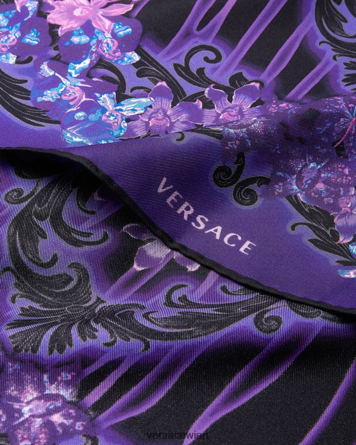 violett  bedruckt Orchideen-Barocco-Seidenfoulard Versace Frauen Zubehör 8N4XJD921