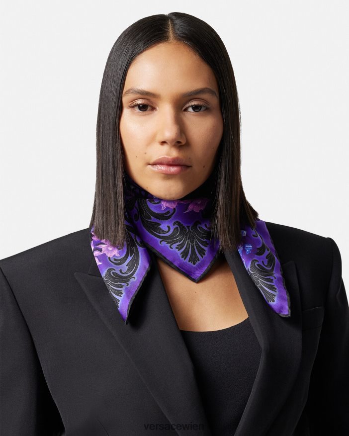 violett  bedruckt Orchideen-Barocco-Seidenfoulard Versace Frauen Zubehör 8N4XJD921