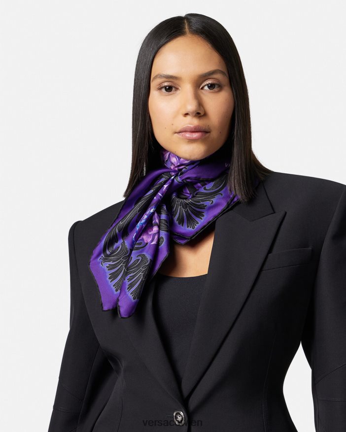 violett  bedruckt Orchideen-Barocco-großes Seidenfoulard Versace Frauen Zubehör 8N4XJD919