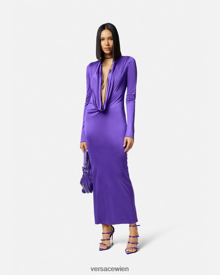 violett Langes Kleid mit Kapuze Versace Frauen Kleidung 8N4XJD60