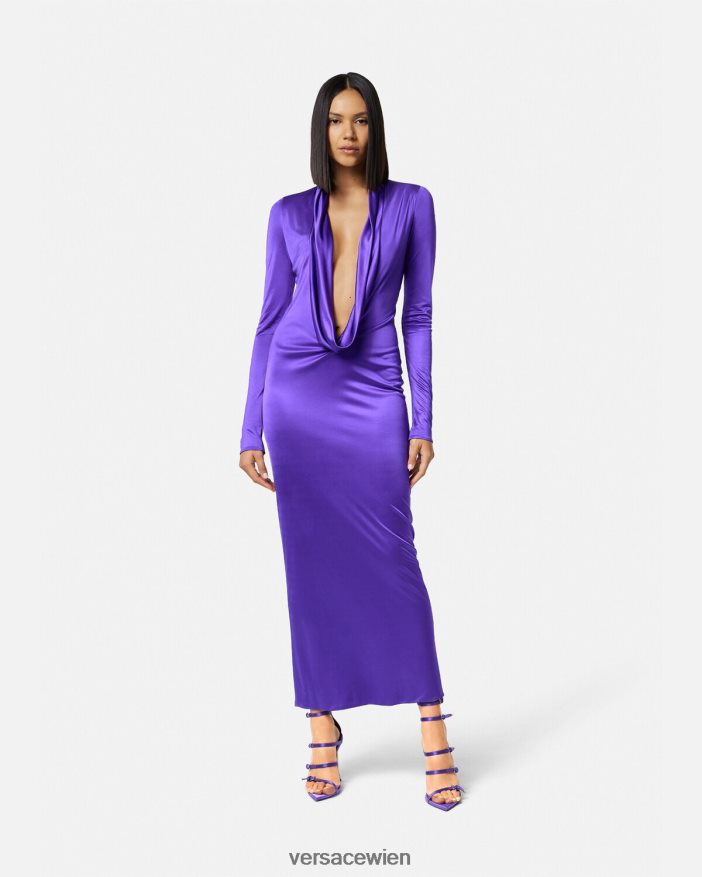 violett Langes Kleid mit Kapuze Versace Frauen Kleidung 8N4XJD60