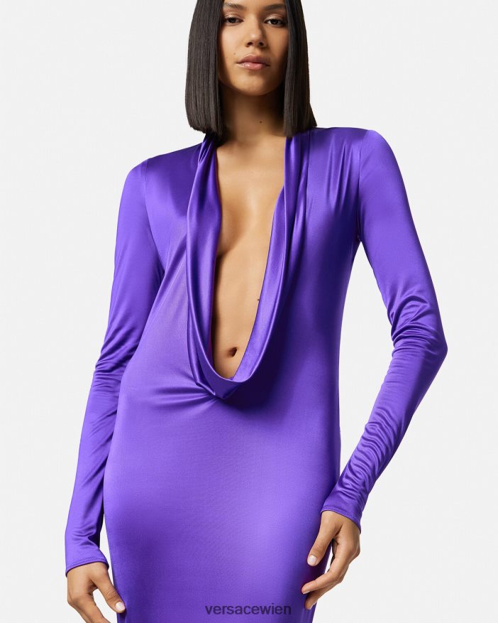 violett Langes Kleid mit Kapuze Versace Frauen Kleidung 8N4XJD60