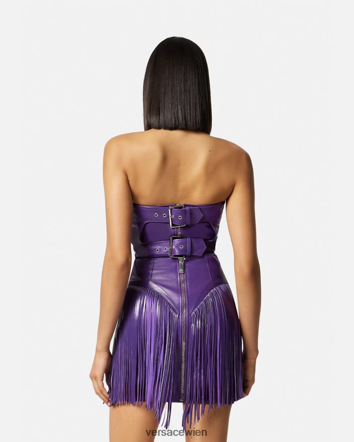 violett Minikleid aus Leder mit Fransen Versace Frauen Kleidung 8N4XJD73