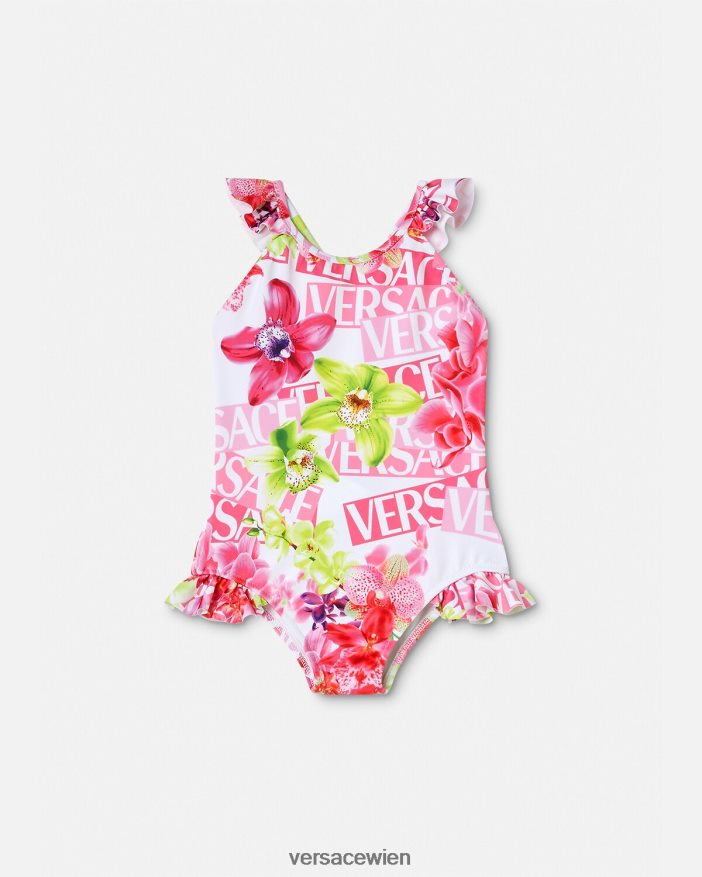 weiß  bedruckt Baby-Badeanzug mit Logo-Orchidee Versace Kinder Kleidung 8N4XJD1865