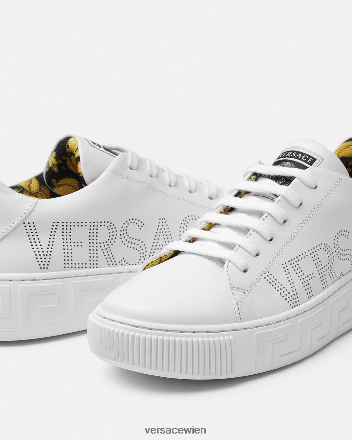 weiß  bedruckt Greca-Sneaker mit Logo Versace Kinder Schuh 8N4XJD2036